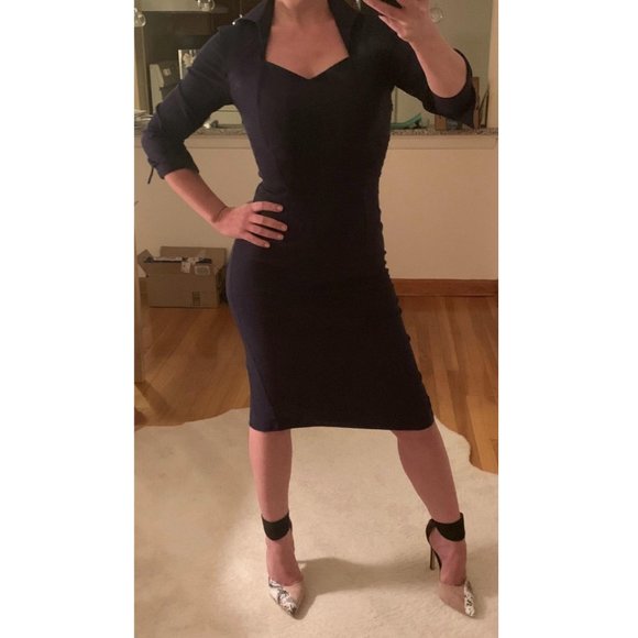 NWT 3/4 Sleeve Elegant Bodycon Lapel Pencil Dress - Picture 7 of 8